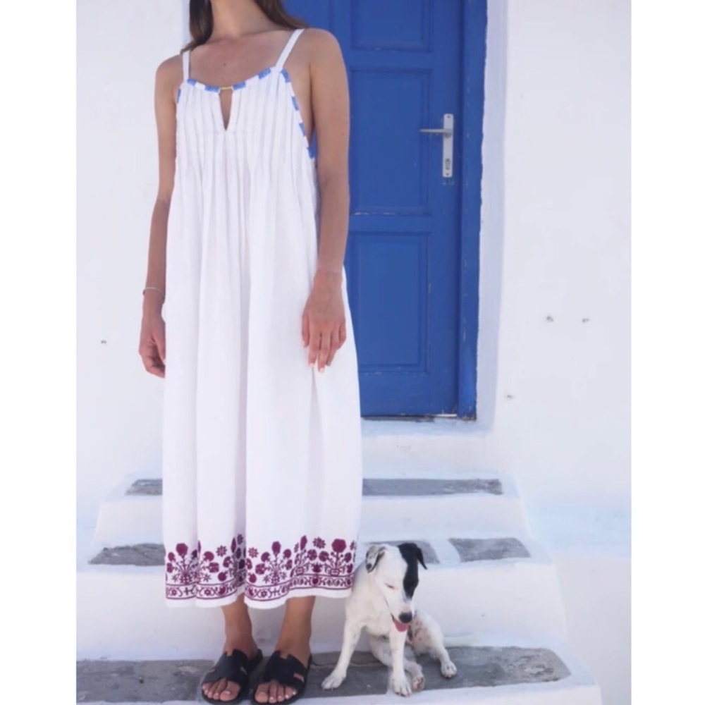 NWT Buggy NYC Cretan Silk Embroidered Cotton Linen Dress